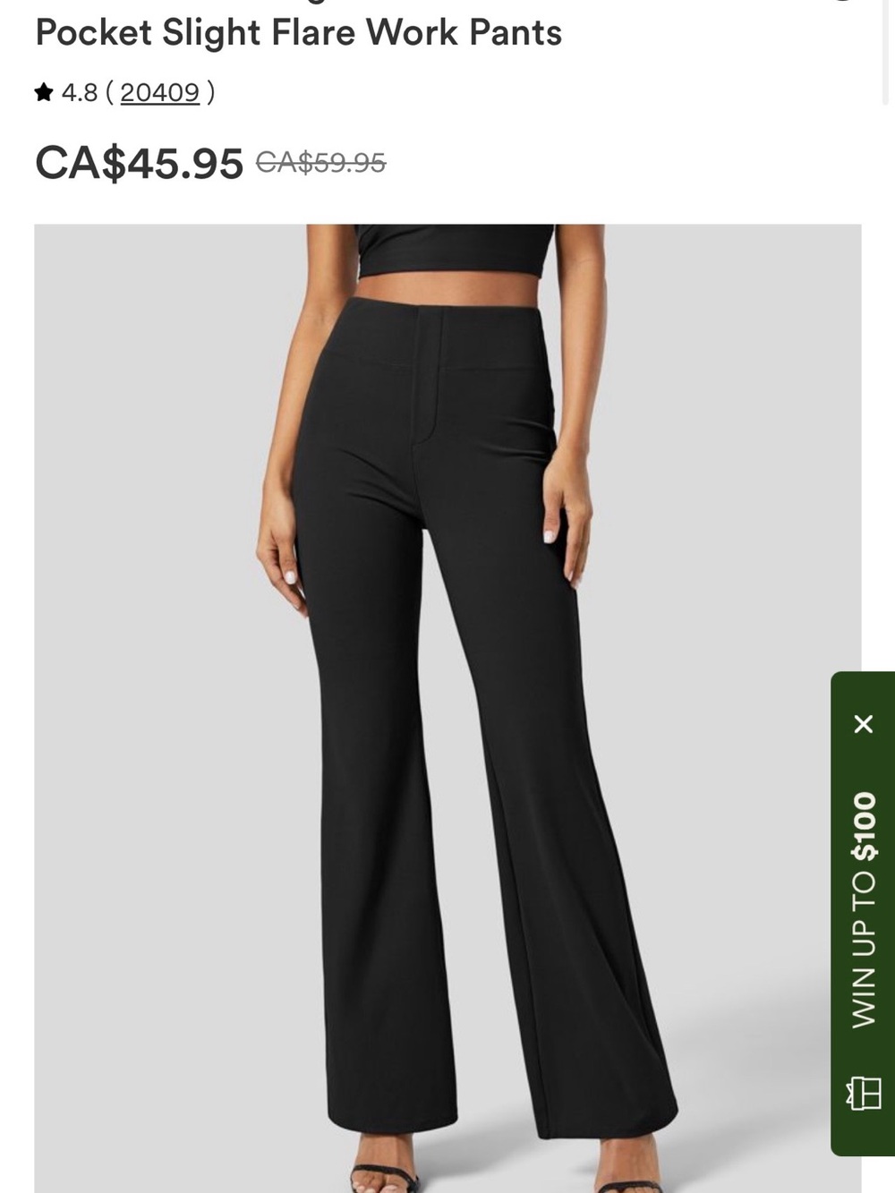 HALARA Black Pocket Slight Flare Work Pants